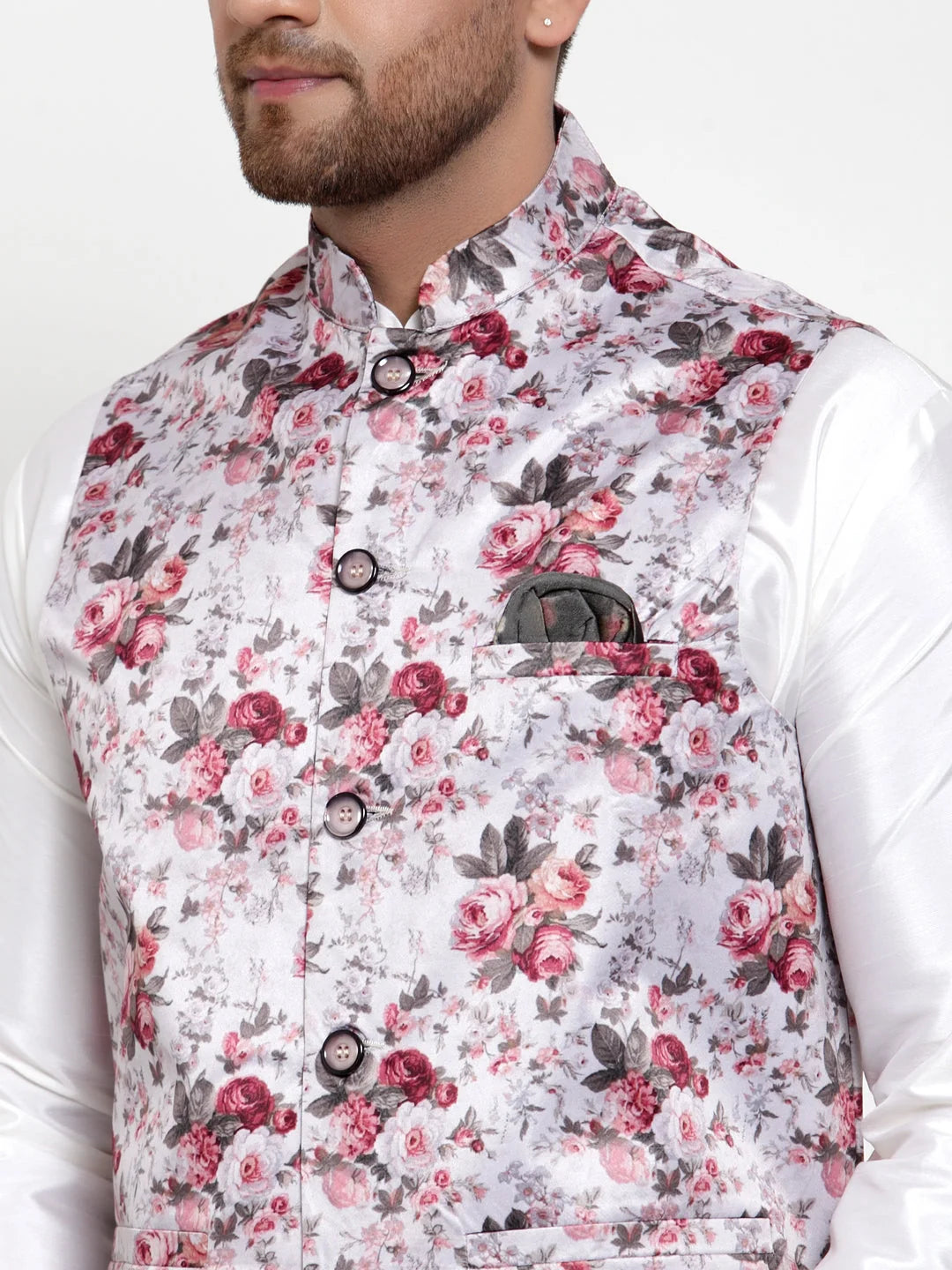 Solid Kurta Pajama & Printed Nehru Jacket | Mens Kurta Pajama