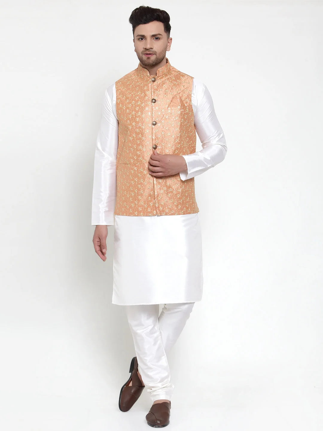 Dupion Kurta Pajama Set with Nehru Jacket | Mens Pathani