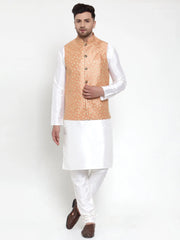 Solid Dupion Kurta Pajama with Embroidered Nehru Jacket