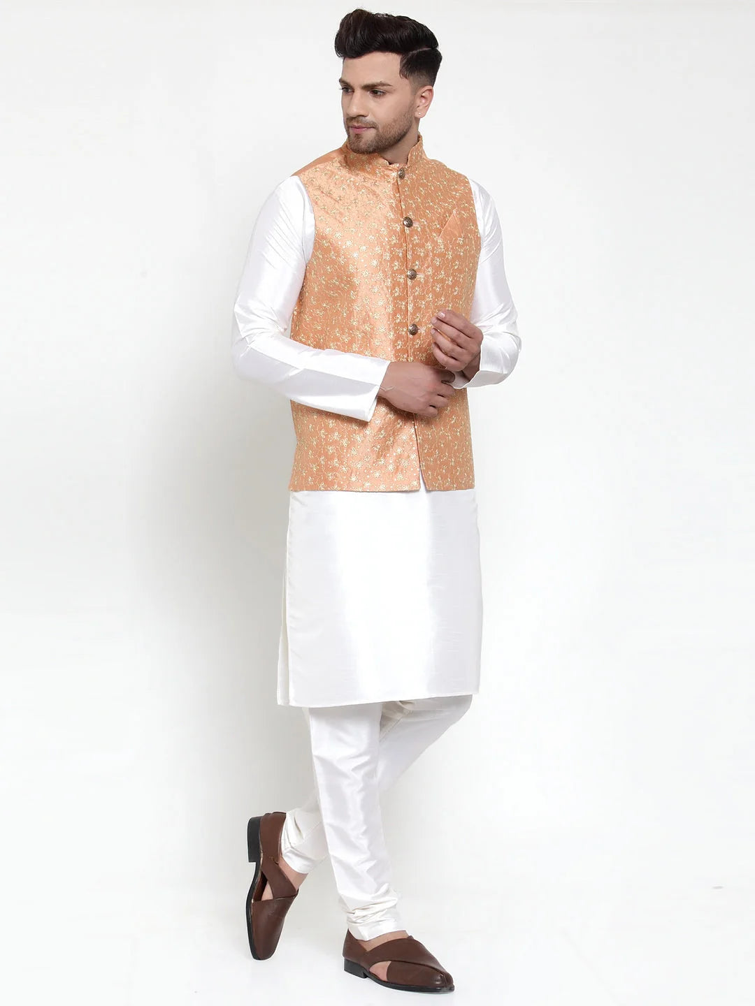 Dupion Kurta Pajama Set with Nehru Jacket | Mens Pathani