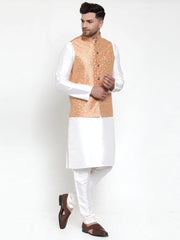 Solid Dupion Kurta Pajama with Embroidered Nehru Jacket