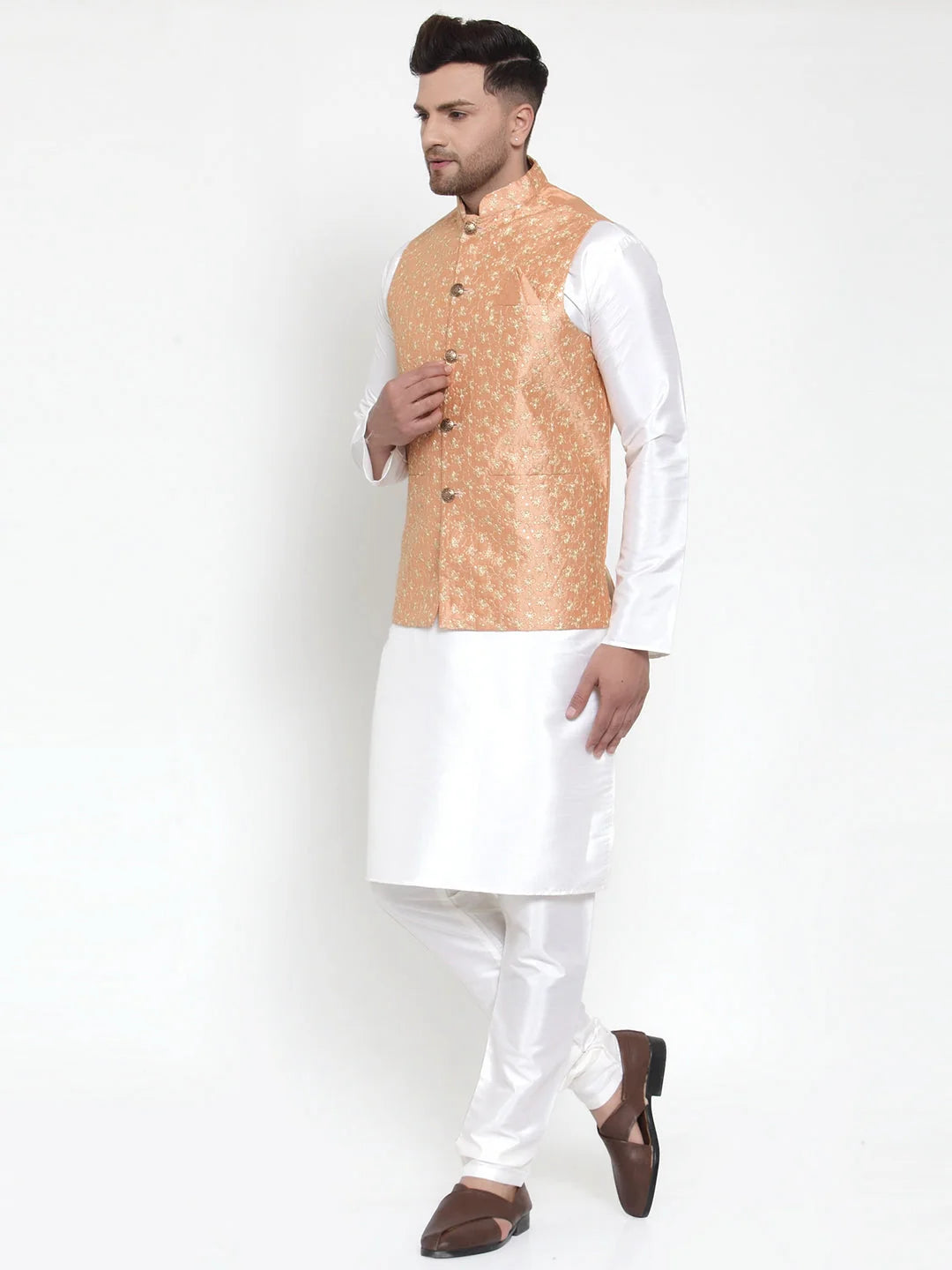 Dupion Kurta Pajama Set with Nehru Jacket | Mens Pathani
