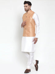 Solid Dupion Kurta Pajama with Embroidered Nehru Jacket