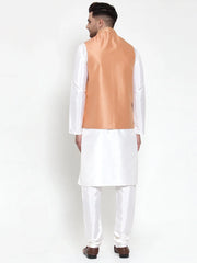 Solid Dupion Kurta Pajama with Embroidered Nehru Jacket