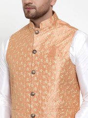 Solid Dupion Kurta Pajama with Embroidered Nehru Jacket