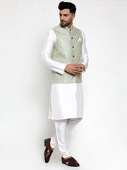Dupion Kurta Pajama with Embroidered Nehru Jacket