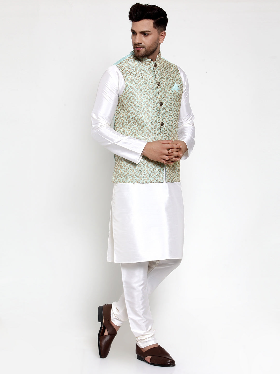 Dupion Kurta Pajama with Nehru Jacket | Mens Kurta Pajama Set