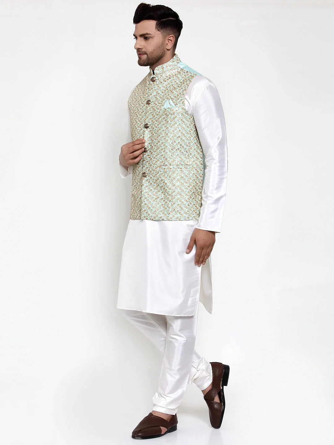 Dupion Kurta Pajama with Nehru Jacket | Mens Kurta Pajama Set