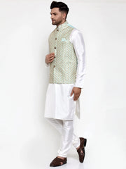 Dupion Kurta Pajama with Embroidered Nehru Jacket