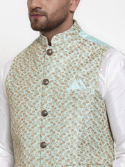Dupion Kurta Pajama with Embroidered Nehru Jacket