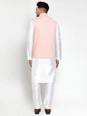 Men's Solid Lit Dupion Kurta Pajama with Woven Nehru Jacket
