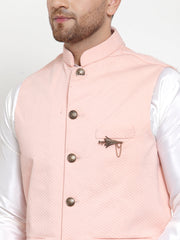 Men's Solid Lit Dupion Kurta Pajama with Woven Nehru Jacket