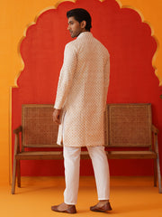 Sequins & Embroidered Kurta Pyjama Set For Men ( JJOKP P 5128Beige )