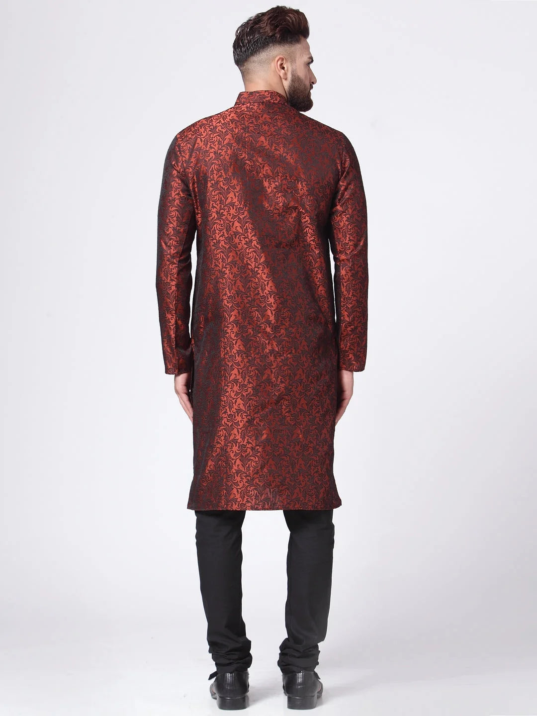 Maroon & Black Woven Mens Kurta Pajama Set | Ethnic Wear