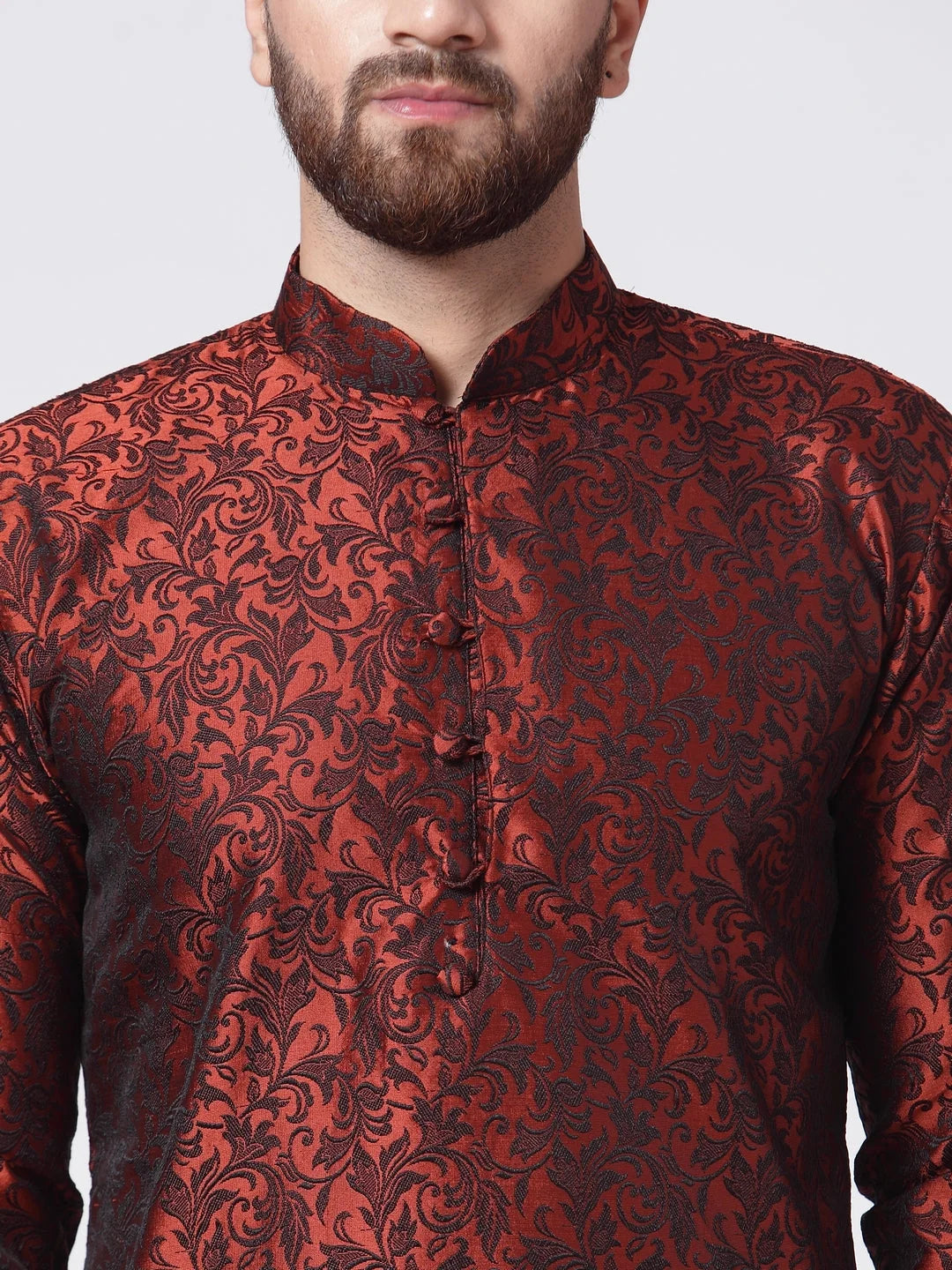 Maroon & Black Woven Mens Kurta Pajama Set | Ethnic Wear