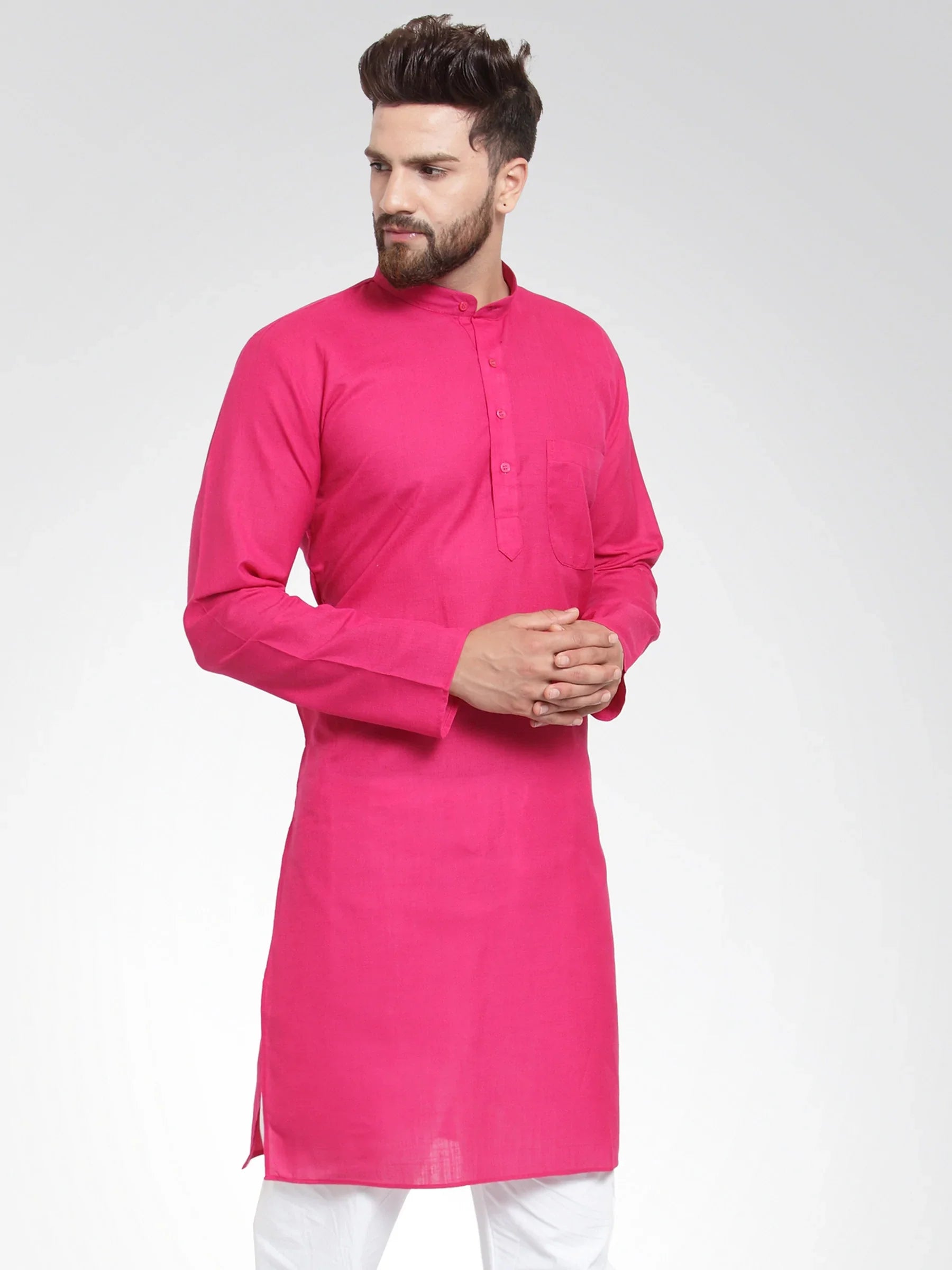 Pink & White Solid Mens Kurta | Wedding Kurta for Men Style