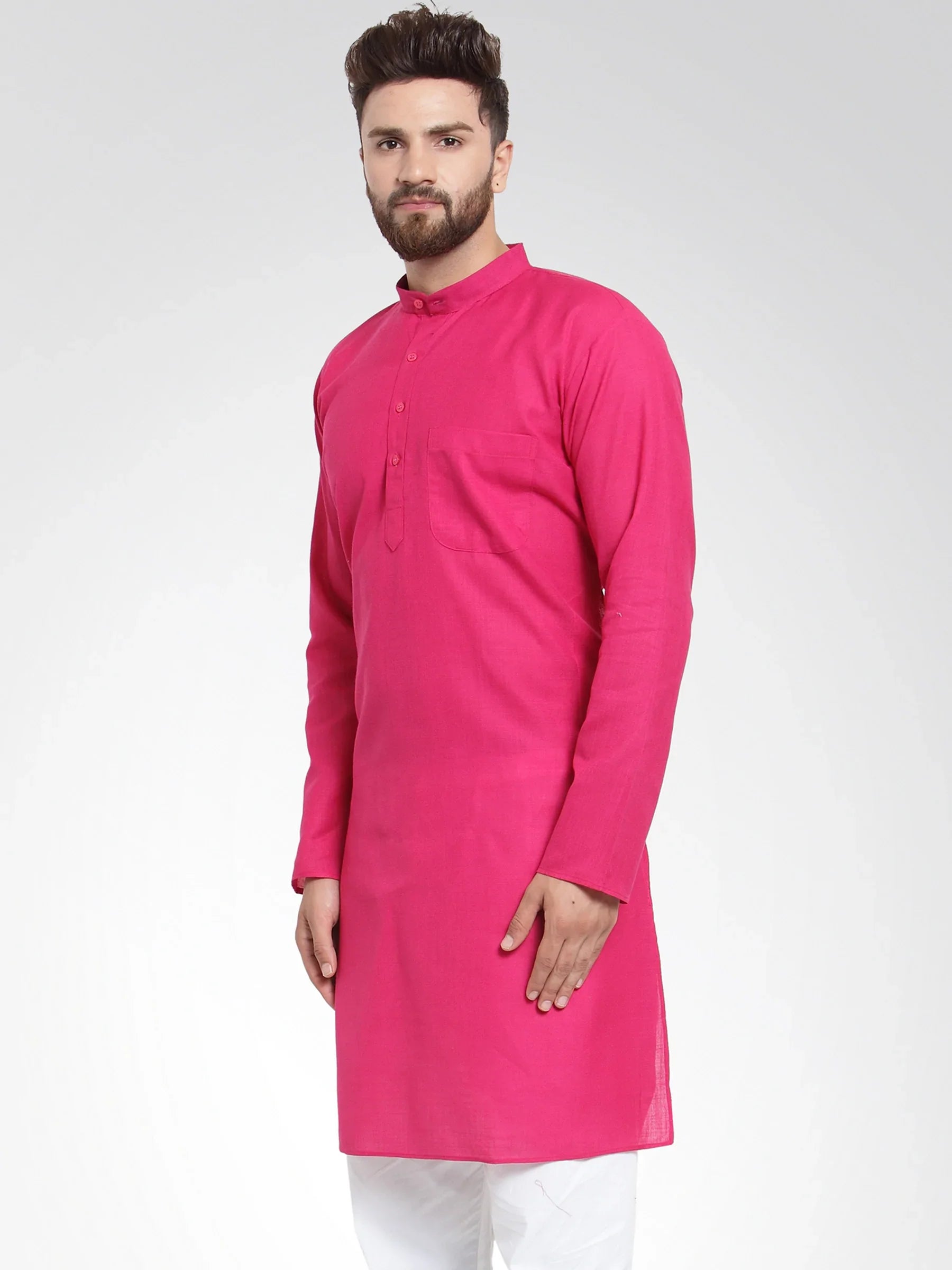 Pink & White Solid Mens Kurta | Wedding Kurta for Men Style