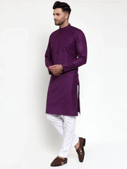 Men Purple & White Solid Kurta with Churidar ( JOKP 532 Purple )