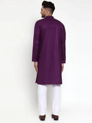 Men Purple & White Solid Kurta with Churidar ( JOKP 532 Purple )