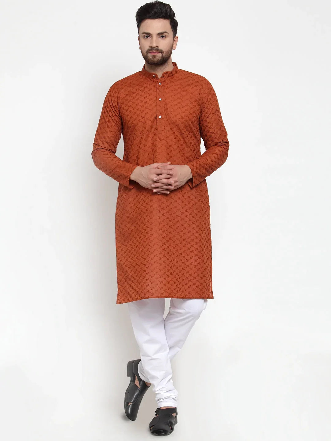 DesiQlo Men Brown Chikan Kurta with Churidar ( JOKP 561 Brown )