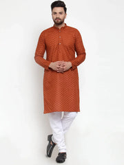 DesiQlo Men Brown Chikan Kurta with Churidar ( JOKP 561 Brown )