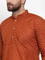 DesiQlo Men Brown Chikan Kurta with Churidar ( JOKP 561 Brown )