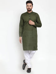 Men Olive Green Chikan Kurta with Churidar ( JOKP 561 Olive )-JOKP-561