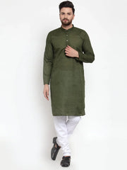 Men Olive Green Chikan Kurta Only ( KO 561 Olive )-KO-561