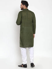 Men Olive Green Chikan Kurta Only ( KO 561 Olive )-KO-561
