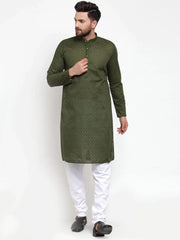 Men Olive Green Chikan Kurta Only ( KO 561 Olive )-KO-561