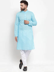 Men Sky Blue Chikan Kurta Only ( KO 561 Sky )-KO-561