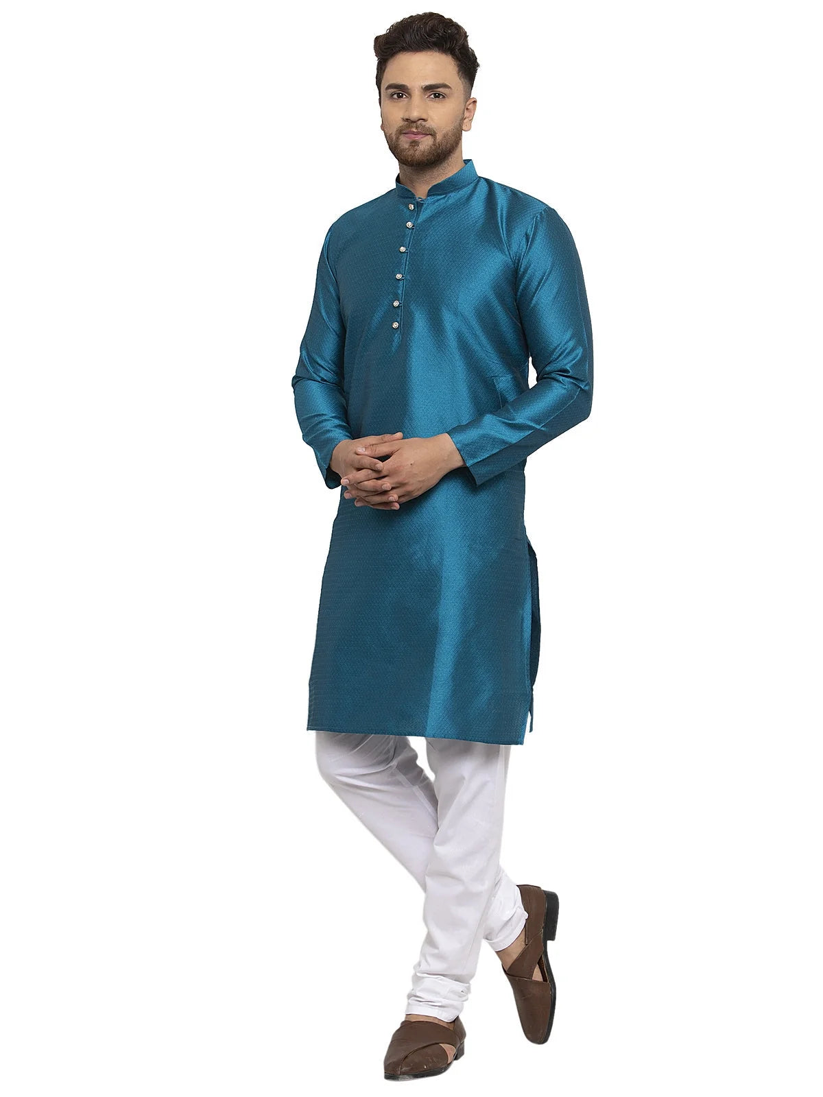 Men's Peacock Jacquard Indian Kurta | Wedding Kurta