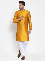 Men's Yellow Jacquard Kurta Only