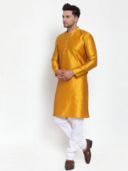Men's Yellow Jacquard Kurta Only