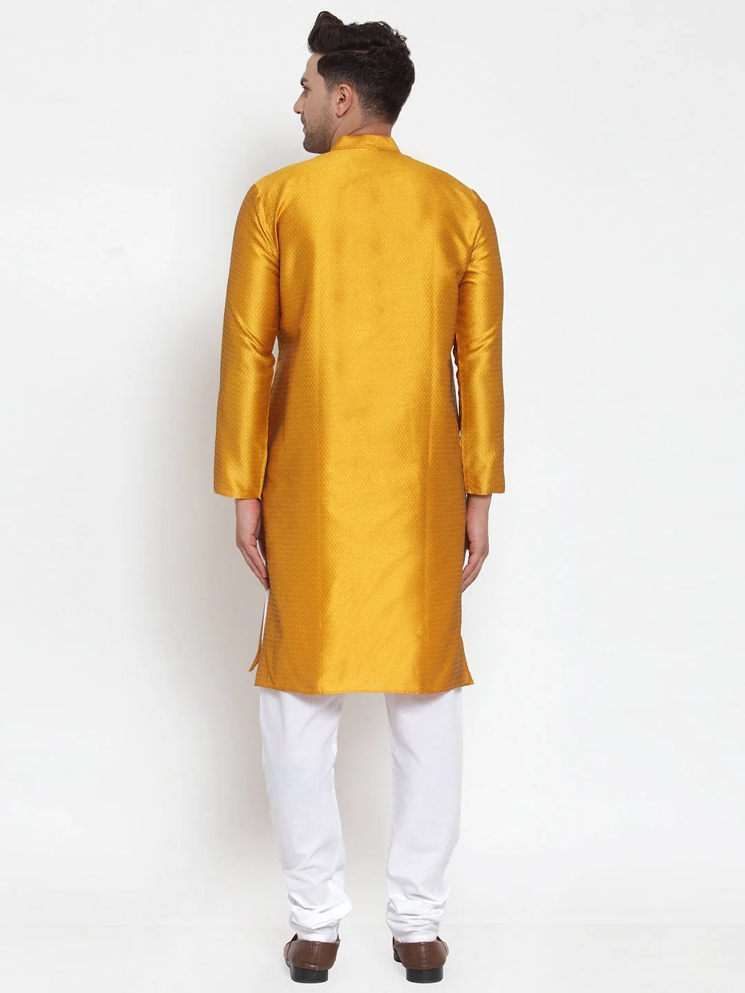 Men's Yellow Jacquard Indian Kurta | Shop Kurtas Online
