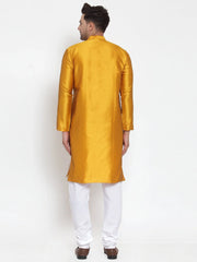 Men's Yellow Jacquard Kurta Only