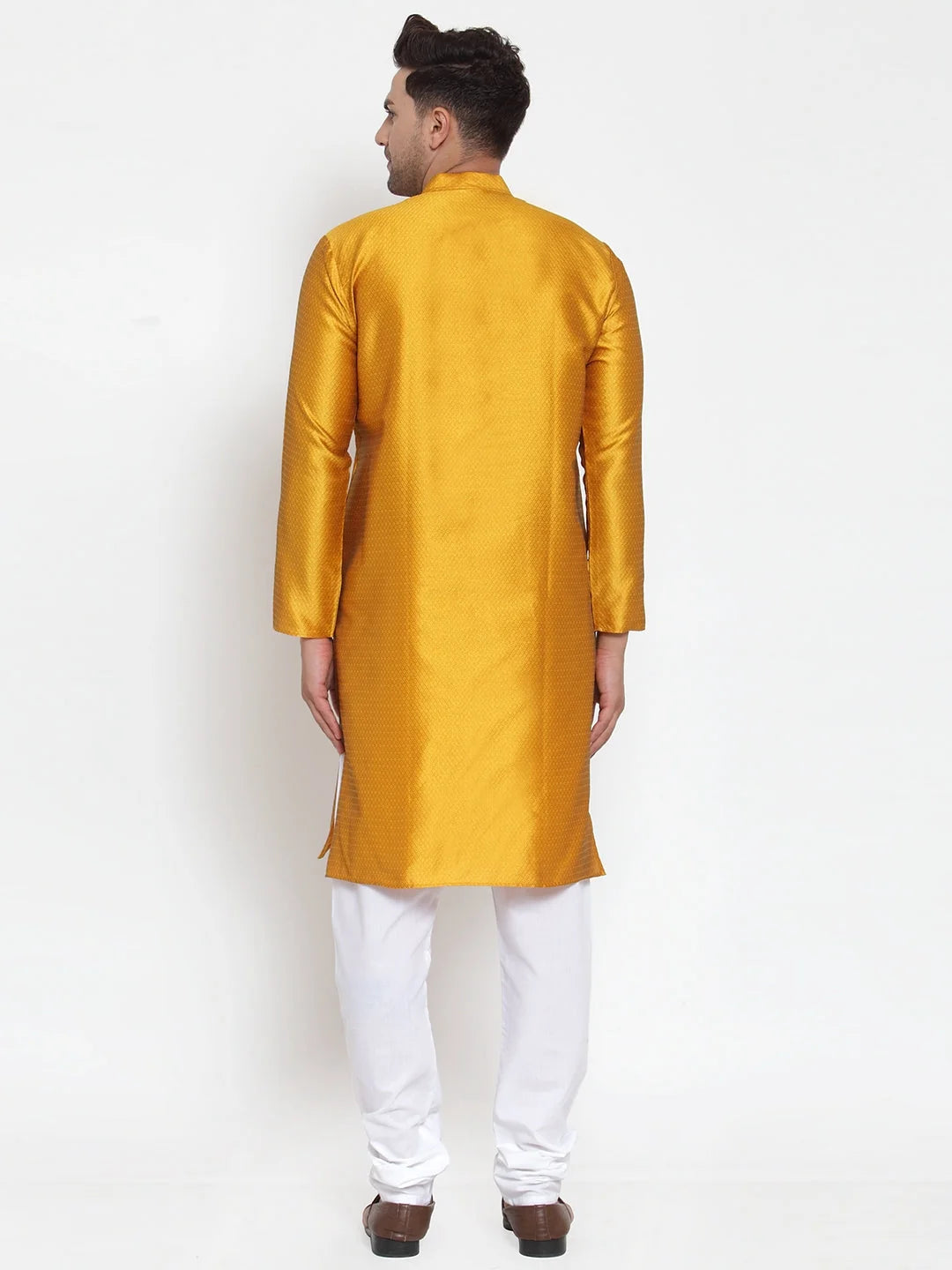 Yellow Jacquard Kurta Pajama Set for Men - Kurta Pajama