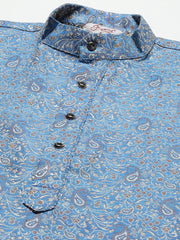 Men's Blue Printed Jacquard Kurta Only