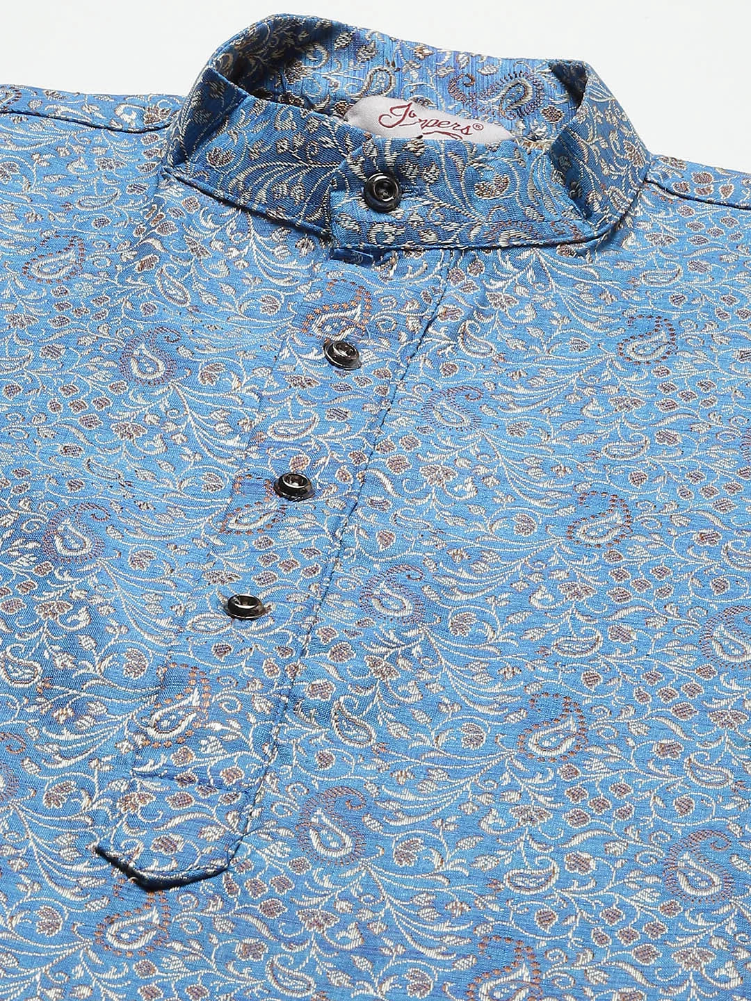 Blue Printed Jacquard Kurta Payjama - Mens Kurta Pajama Set