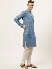 Men's Blue Printed Jacquard Kurta Only