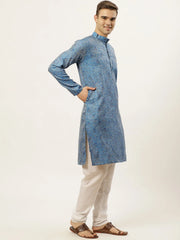 Men's Blue Printed Jacquard Kurta Payjama Sets