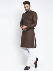 Men's Coffee Cotton Solid Kurta Payjama Sets