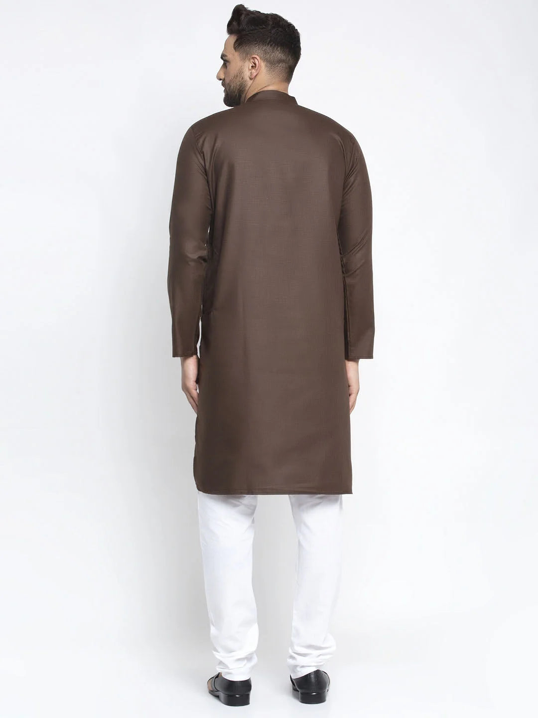 Coffee Cotton Solid Kurta Pajama Sets for Men - Ethnic Wear