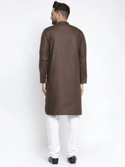 Men's Coffee Cotton Solid Kurta Payjama Sets