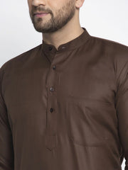 Men's Coffee Cotton Solid Kurta Payjama Sets