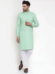 Men Green & White Solid Kurta Only ( KO 611 Green )-KO-611