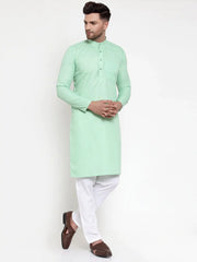 Men Green & White Solid Kurta Only ( KO 611 Green )-KO-611