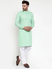 Men Green & White Solid Kurta with Churidar ( JOKP 611 Green )-JOKP-611