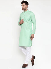 Men Green & White Solid Kurta with Churidar ( JOKP 611 Green )-JOKP-611