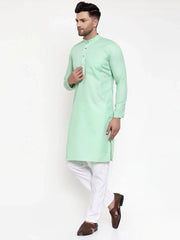 Men Green & White Solid Kurta Only ( KO 611 Green )-KO-611